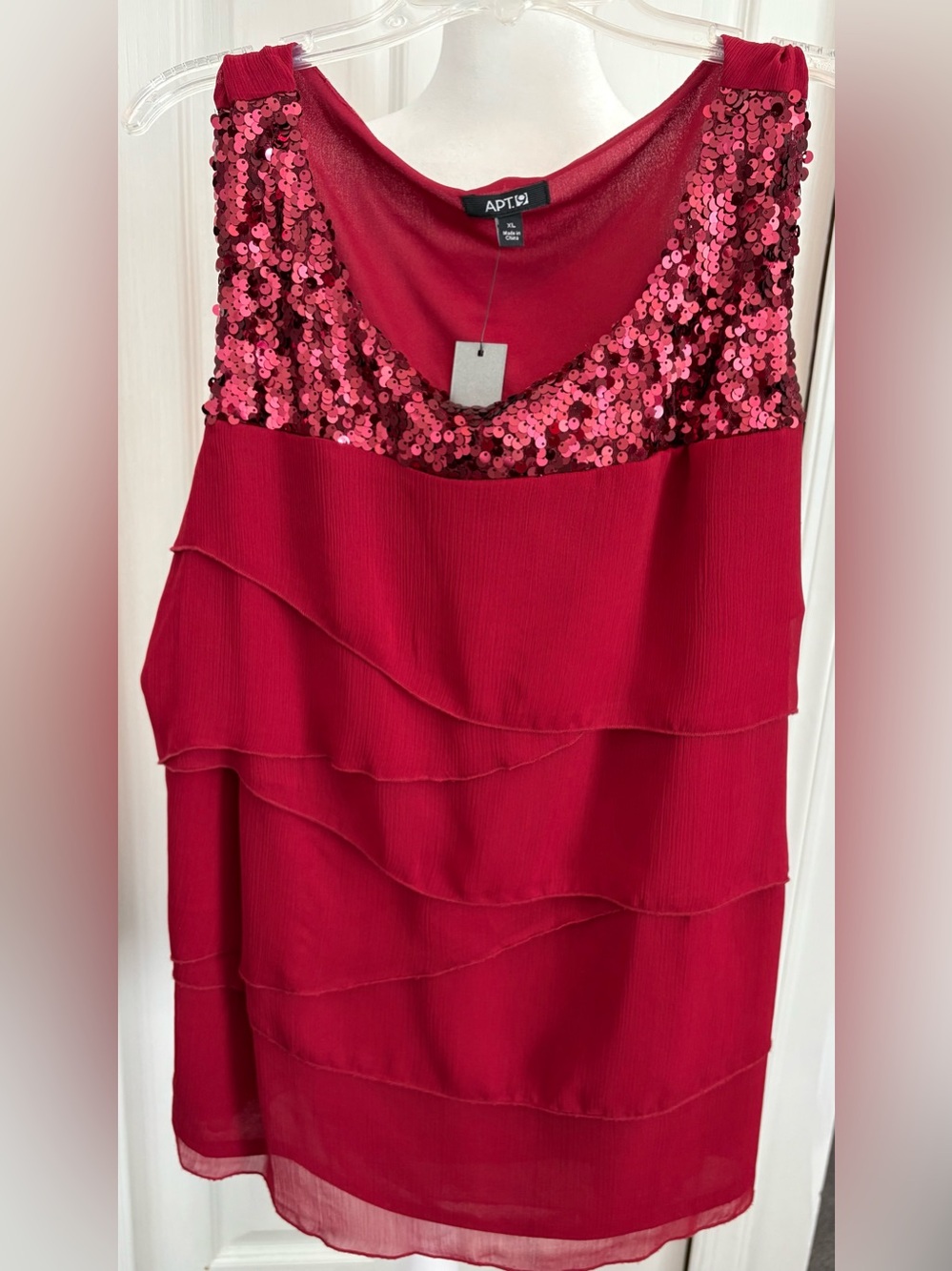 Apt. 9 Red Sequin Tiered sleeveless Top